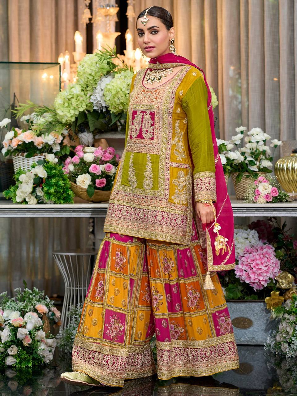 DESIGNER HEAVY PAKISHTANI SHARARA SUIT SET single available wholesale