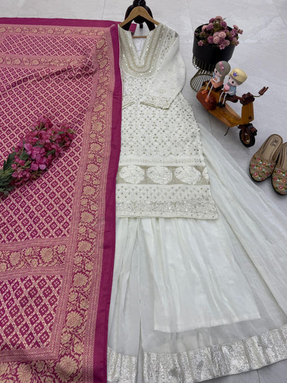 Designer Party Top Pallazo & Dupatta single available wholesale
