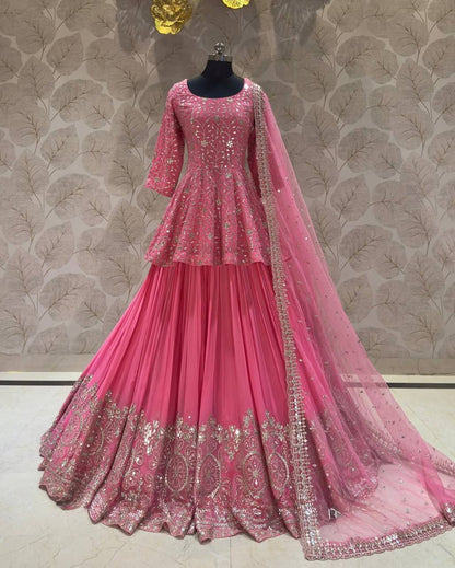 DESIGNER EMBROIDERY SEQUENCE WORK TOP LEHENGAS WITH DUPATTA SET