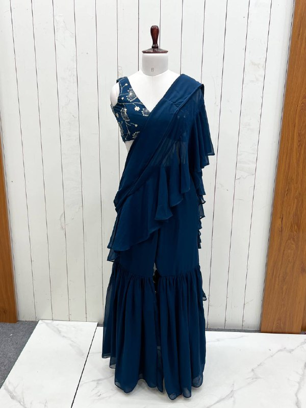 Ready to Wear Sharara saree with timeless addition for the upcoming festivities and weddings* *READY TO WEAR SHARARA SAREE WITH FULL STTICHED BLOUSE PREMIUM FOX GEORGETTE FABRIC