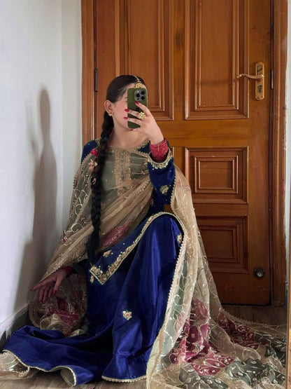 DESIGNER WEAR EXCLUSIVE SUIT IN EMBROIDERED WORKED TOP AND PLAZZO  WITH DUPATTA PAIR*