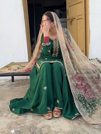 DESIGNER WEAR EXCLUSIVE SUIT IN EMBROIDERED WORKED TOP AND PLAZZO  WITH DUPATTA PAIR*