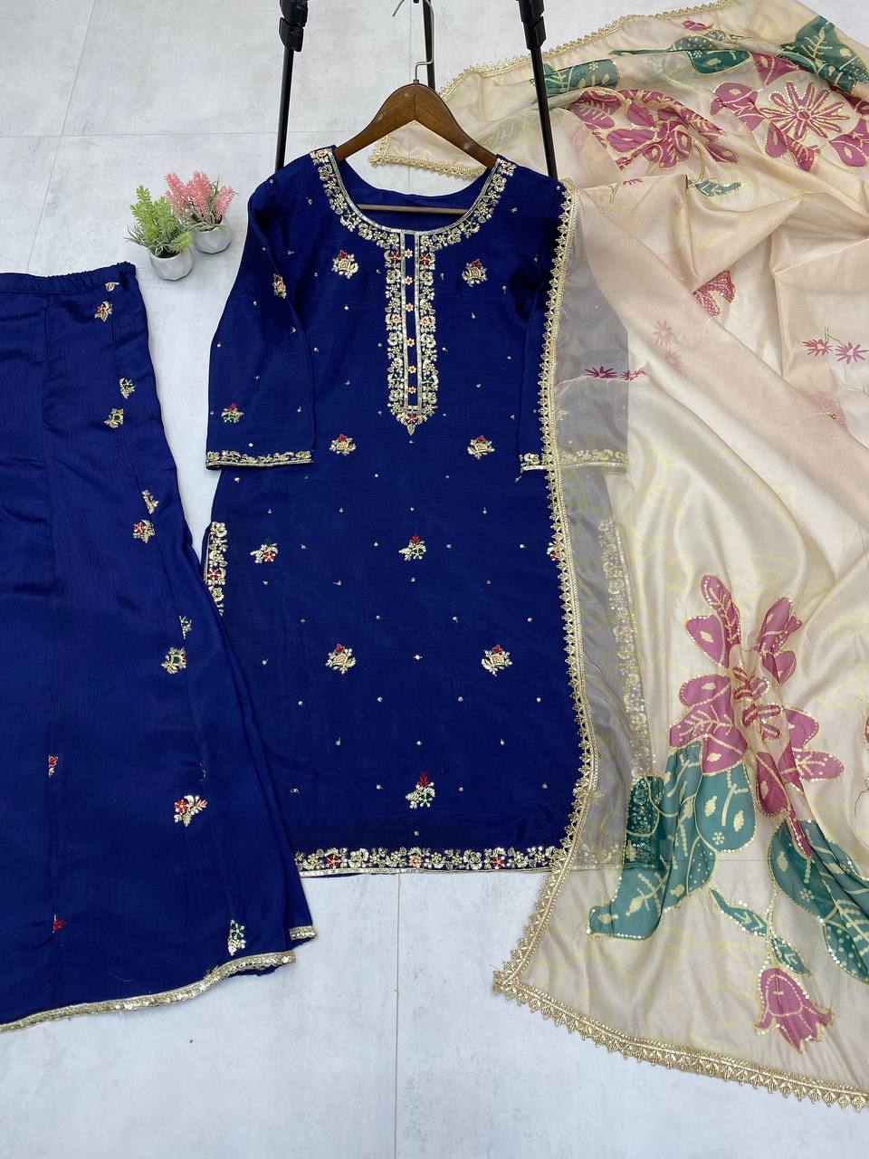 DESIGNER WEAR EXCLUSIVE SUIT IN EMBROIDERED WORKED TOP AND PLAZZO  WITH DUPATTA PAIR*