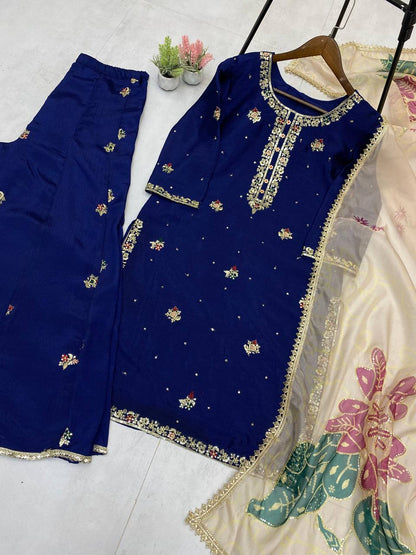 DESIGNER WEAR EXCLUSIVE SUIT IN EMBROIDERED WORKED TOP AND PLAZZO  WITH DUPATTA PAIR*