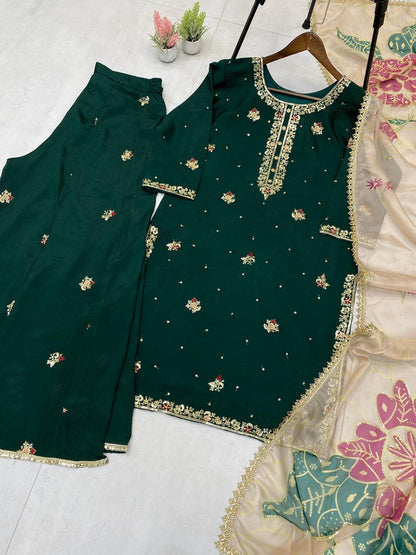 DESIGNER WEAR EXCLUSIVE SUIT IN EMBROIDERED WORKED TOP AND PLAZZO  WITH DUPATTA PAIR*