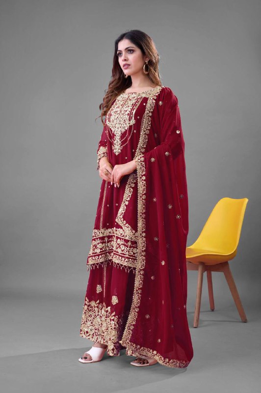 Designer Collection In Pure Heavy Faux Georgette With Heavy Embroidery Coding Dori-Sequence Work Top-Bottom And Dupatta Set Fully Stitched Ready To Wear