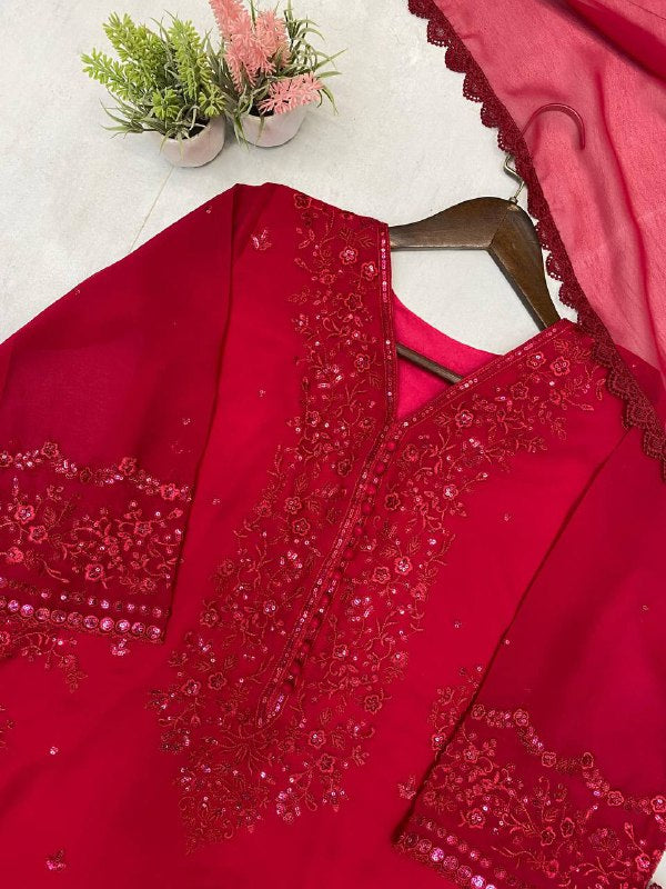 EXCLUSIVE 3 PIECE PLAZZO PAIR WITH   DUPATTA IN SEQUENCE EMBROIDERY WORK single available wholesale