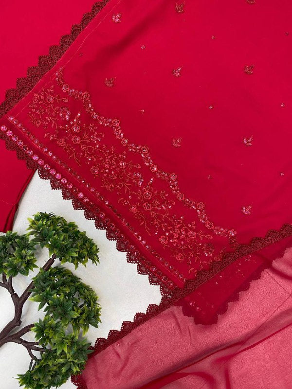 EXCLUSIVE 3 PIECE PLAZZO PAIR WITH   DUPATTA IN SEQUENCE EMBROIDERY WORK single available wholesale