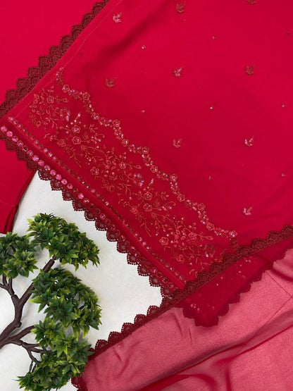EXCLUSIVE 3 PIECE PLAZZO PAIR WITH   DUPATTA IN SEQUENCE EMBROIDERY WORK single available wholesale