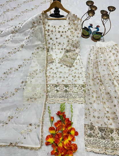 ĐĚSIGNER PARTY WEAR TOP AND PLAZZO. WITH FANCY DUPPATA WITH  EMBROIDERY WORK