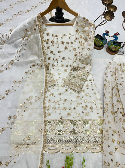 ĐĚSIGNER PARTY WEAR TOP AND PLAZZO. WITH FANCY DUPPATA WITH  EMBROIDERY WORK