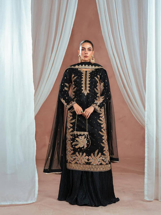 DESIGNER PARTY WEAR HEAVY EMBROIDERY SEQUENCE WORK 3 PIS SUIT SET single available wholesale