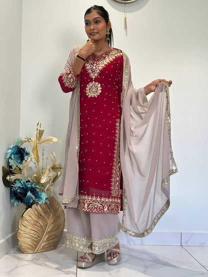 READY TO WEAR COLLECTION WITH EMBROIDERY SEQUENSE WORK  TOP-PLAZZO WITH DUPATTA