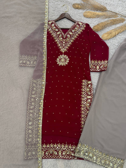 READY TO WEAR COLLECTION WITH EMBROIDERY SEQUENSE WORK  TOP-PLAZZO WITH DUPATTA