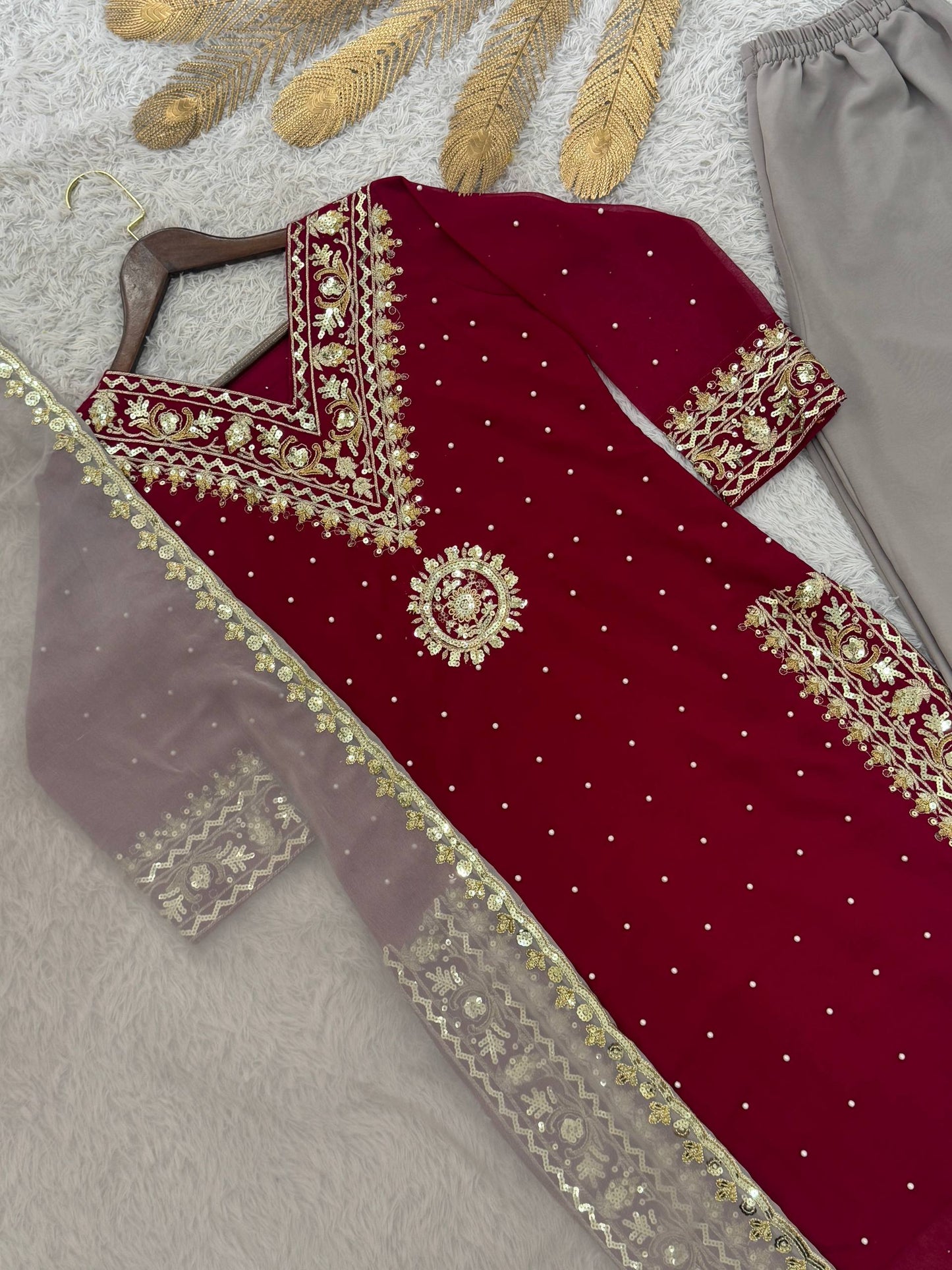 READY TO WEAR COLLECTION WITH EMBROIDERY SEQUENSE WORK  TOP-PLAZZO WITH DUPATTA