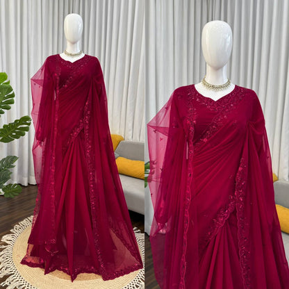 Designer Saree With Dupatta – Elegance Redefined ✨ Fall in love with this stunning saree in an eye-catching shade, crafted with finesse and rich detailing. A perfect blend of grace and glam!