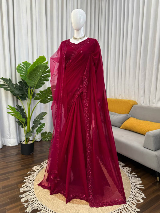 Designer Saree With Dupatta – Elegance Redefined ✨ Fall in love with this stunning saree in an eye-catching shade, crafted with finesse and rich detailing. A perfect blend of grace and glam!