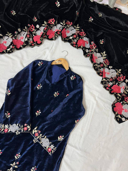 HEAVY VELVET KURTA & PANT (3-PIS SET) WITH BEAUTIFUL SEQUINS EMBROIDERY WORK single available wholesale