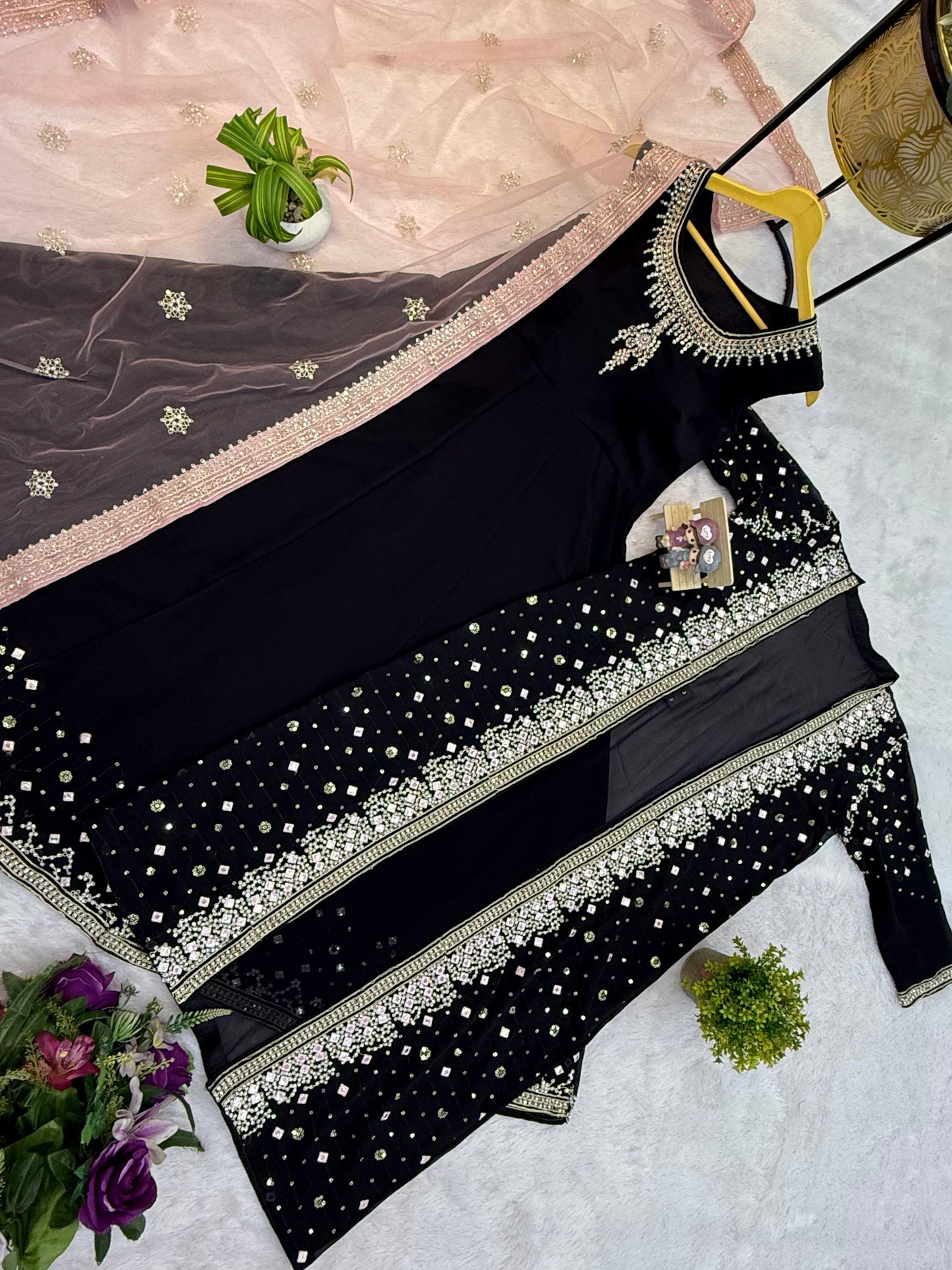 SUPERHIT TRENDING FESTIVE COLLECTION GOWN, KOTI & DUPATTA SET WITH EMBROIDERY WORK & CRYSTAL STONE WORK