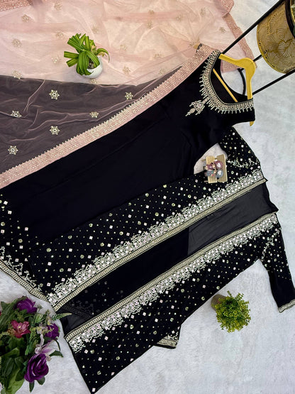 SUPERHIT TRENDING FESTIVE COLLECTION GOWN, KOTI & DUPATTA SET WITH EMBROIDERY WORK & CRYSTAL STONE WORK