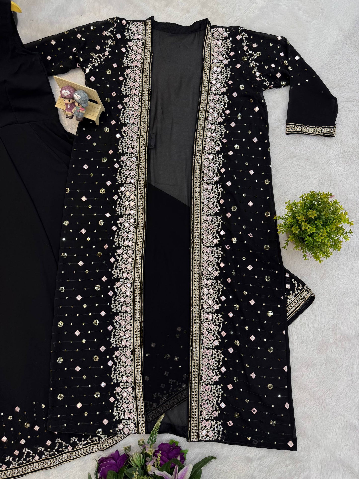 SUPERHIT TRENDING FESTIVE COLLECTION GOWN, KOTI & DUPATTA SET WITH EMBROIDERY WORK & CRYSTAL STONE WORK