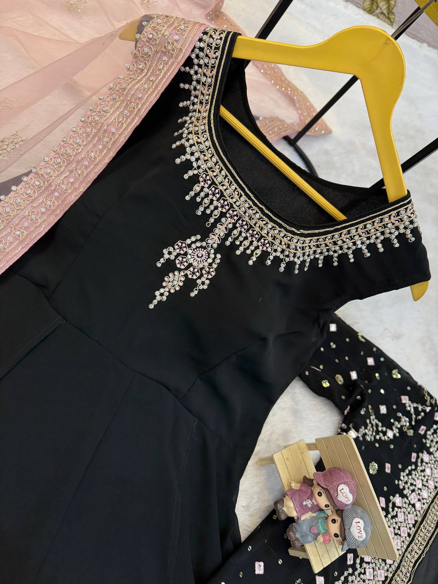 SUPERHIT TRENDING FESTIVE COLLECTION GOWN, KOTI & DUPATTA SET WITH EMBROIDERY WORK & CRYSTAL STONE WORK