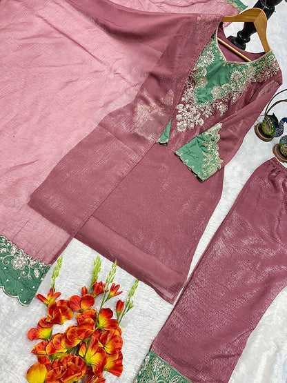 NEW ĐĚSIGNER PARTY WEAR TOP AND PANT WITH FANCY DUPPATA AND EMBROIDERY WORK