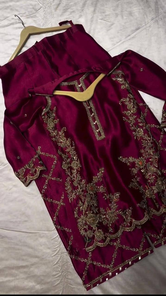 EXCLUSIVE PLAZZO PAIR WITH  SEQUENCE EMBROIDERY WORK  single available wholesale