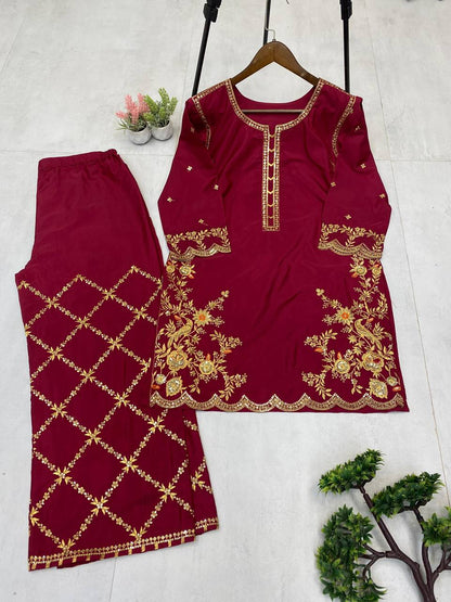 EXCLUSIVE PLAZZO PAIR WITH  SEQUENCE EMBROIDERY WORK  single available wholesale