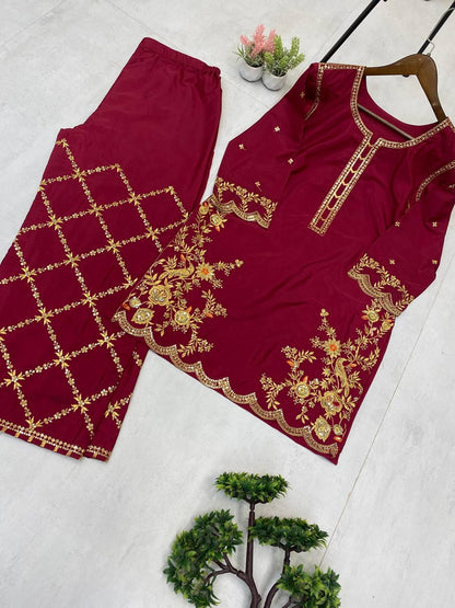 EXCLUSIVE PLAZZO PAIR WITH  SEQUENCE EMBROIDERY WORK  single available wholesale