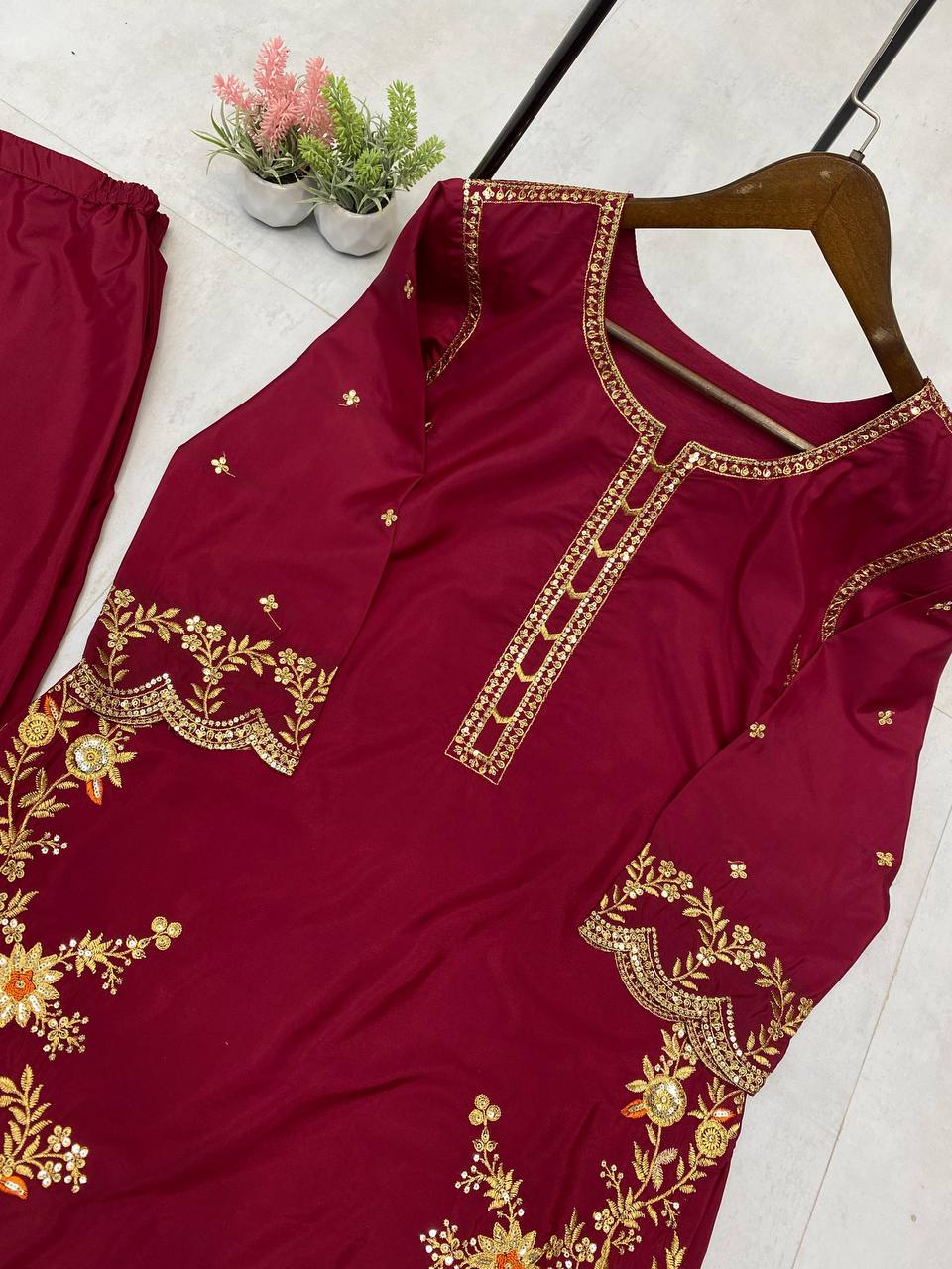 EXCLUSIVE PLAZZO PAIR WITH  SEQUENCE EMBROIDERY WORK  single available wholesale