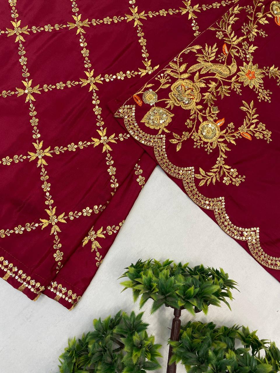 EXCLUSIVE PLAZZO PAIR WITH  SEQUENCE EMBROIDERY WORK  single available wholesale