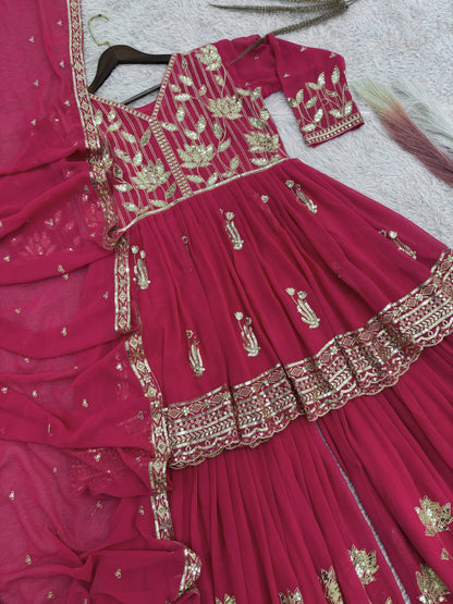 NEW READY TO WEAR SPACIAL FANCY DESIGN HEAVY EMBROIDERY AND SEQUENCE WORK TOP -SHARARA   WITH  DUPATTA