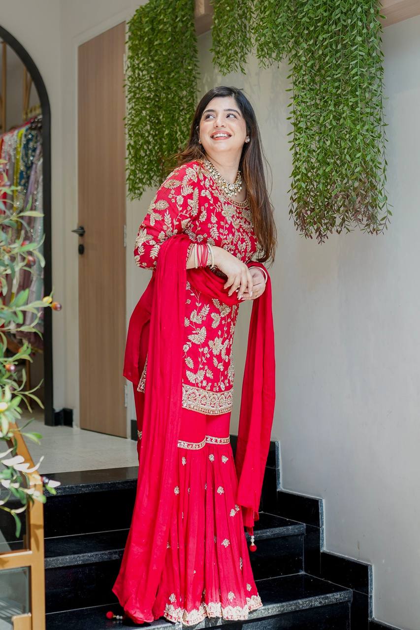 Designer Party Wear Look Top-Plazzo and Dupatta With Heavy Embroidery Work single available wholesale