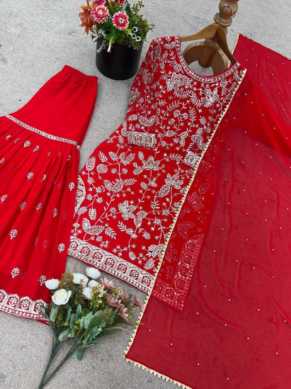 Designer Party Wear Look Top-Plazzo and Dupatta With Heavy Embroidery Work single available wholesale