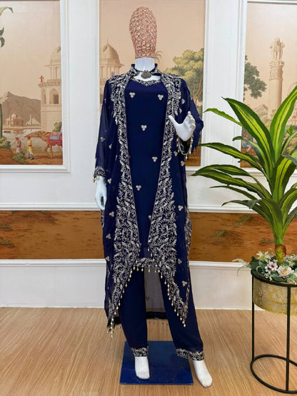 LAUNCHING 3 PIECES KURTI, KOTI & PENT WITH EMBROIDERY WORK