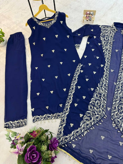 LAUNCHING 3 PIECES KURTI, KOTI & PENT WITH EMBROIDERY WORK
