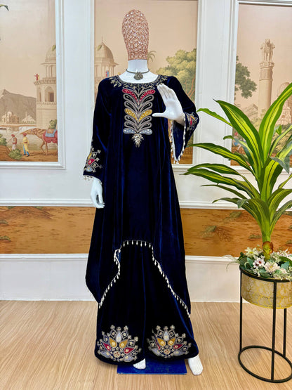 9000 VELVET✨KURTI & PLAZZO* *👗 EMBROIDERED KURTI ON VELVET FABRIC WITH EMBROIDERED PLAZZO