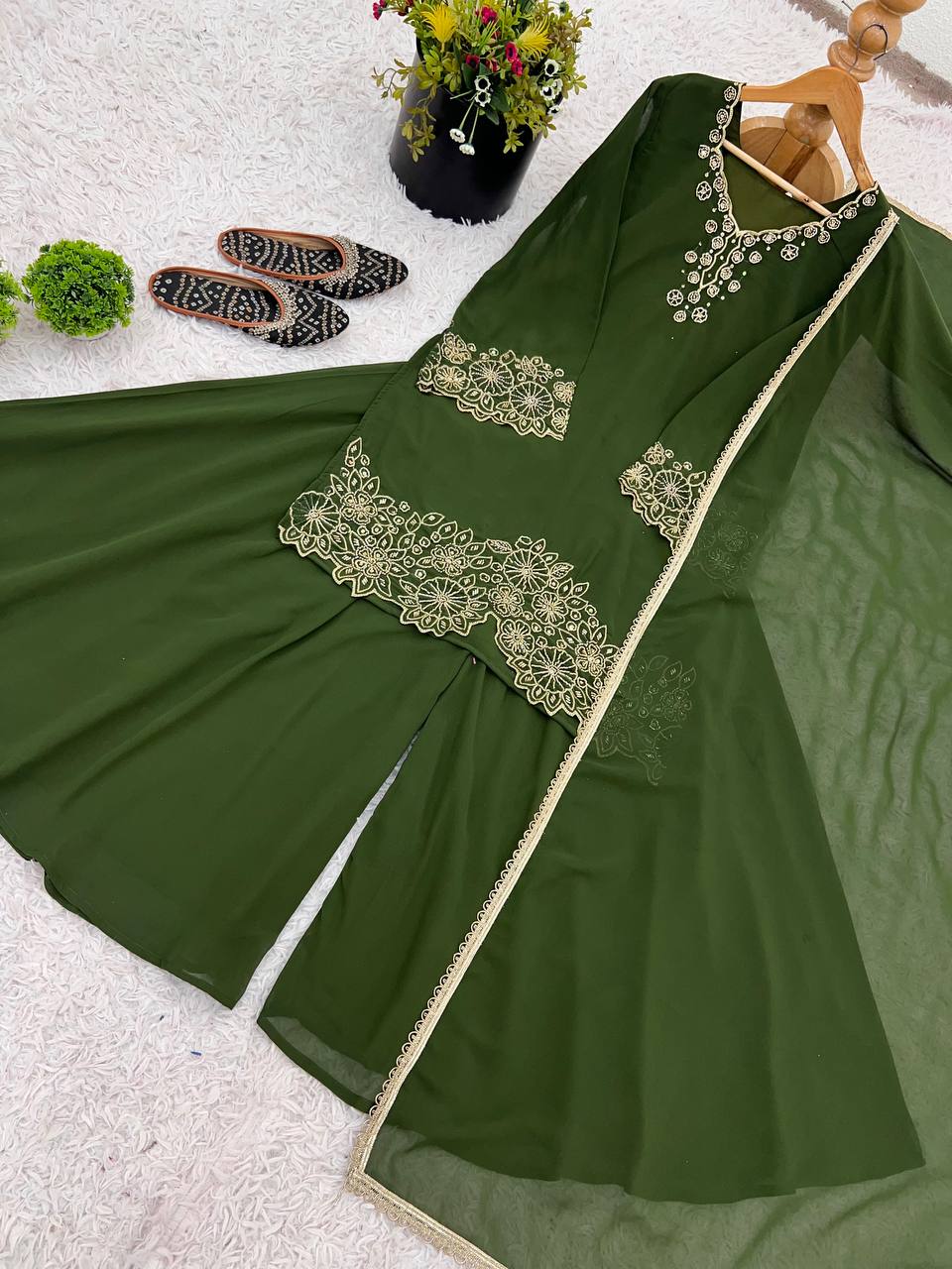 Designer Party Wear Look Top-Plazzo and Dupatta With Heavy Embroidery Beads Work