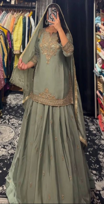 Top Lehenga Chinnon Silk Full sleeve(Full stitched)