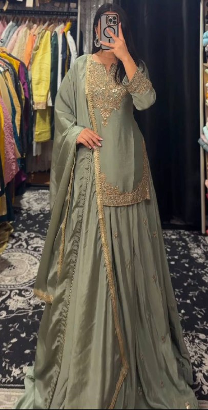 Top Lehenga Chinnon Silk Full sleeve(Full stitched)