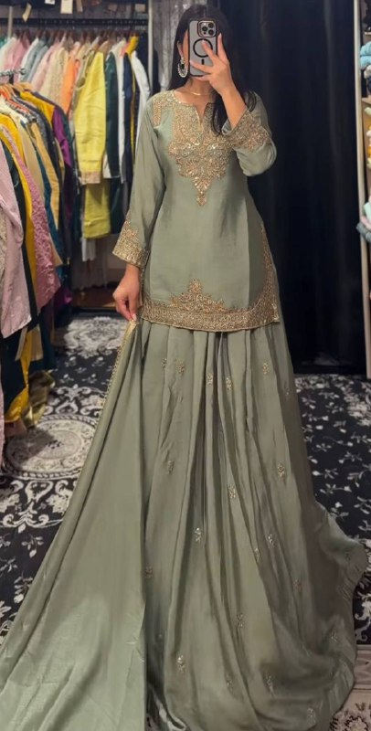 Top Lehenga Chinnon Silk Full sleeve(Full stitched)