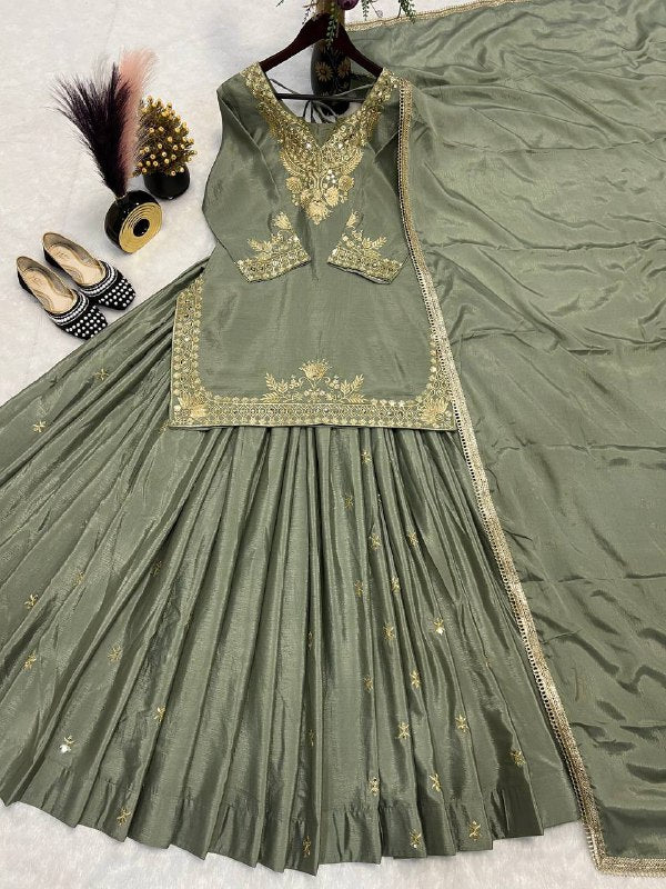 Top Lehenga Chinnon Silk Full sleeve(Full stitched)