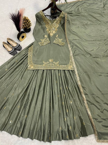 Top Lehenga Chinnon Silk Full sleeve(Full stitched)