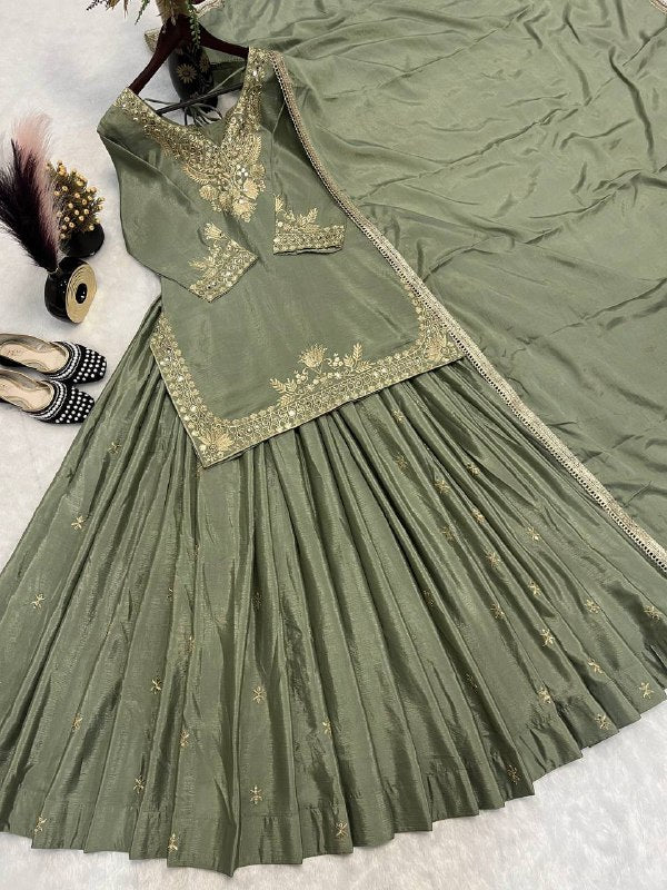Top Lehenga Chinnon Silk Full sleeve(Full stitched)