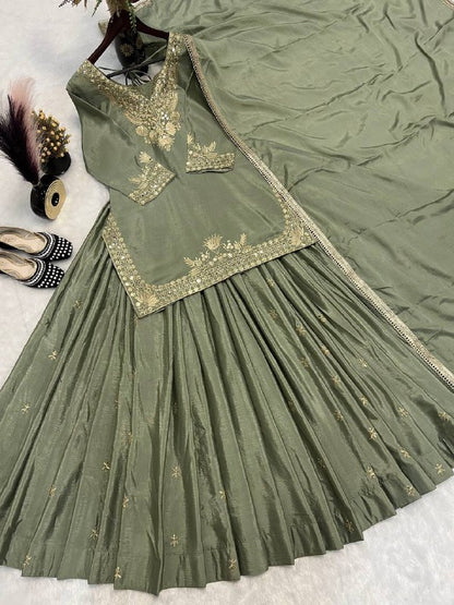 Top Lehenga Chinnon Silk Full sleeve(Full stitched)