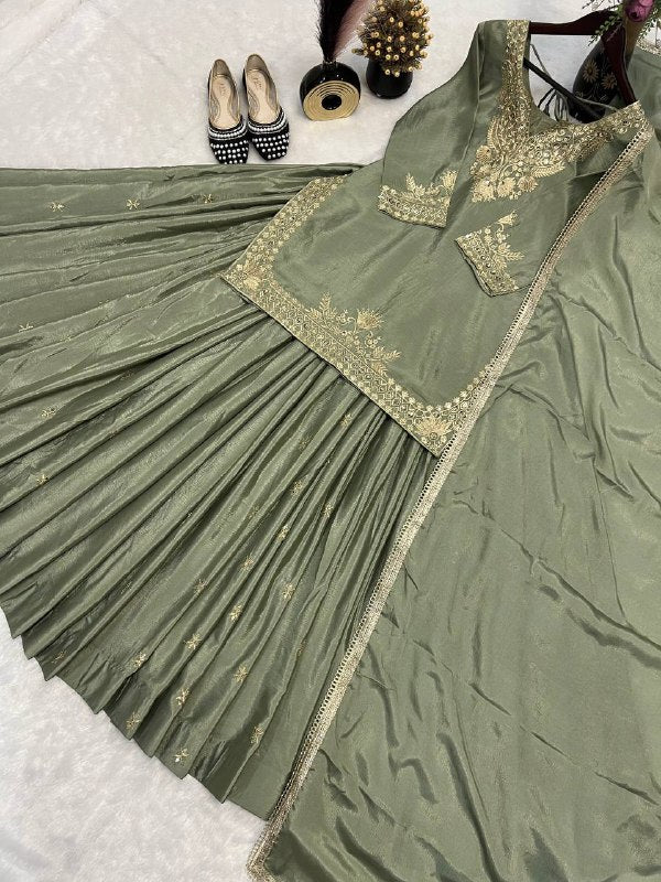 Top Lehenga Chinnon Silk Full sleeve(Full stitched)