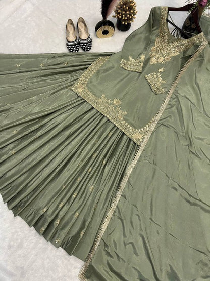 Top Lehenga Chinnon Silk Full sleeve(Full stitched)