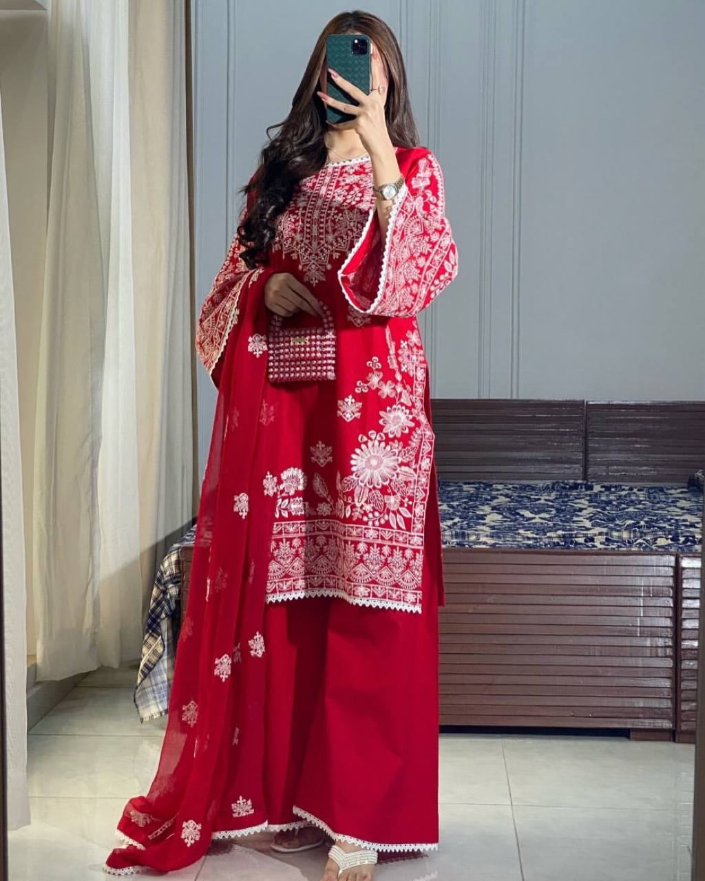 KARWA CHAUTH SPECIAL HEAVY EMBROIDERED TOP WITH PLAZZO PAIR single available wholesale