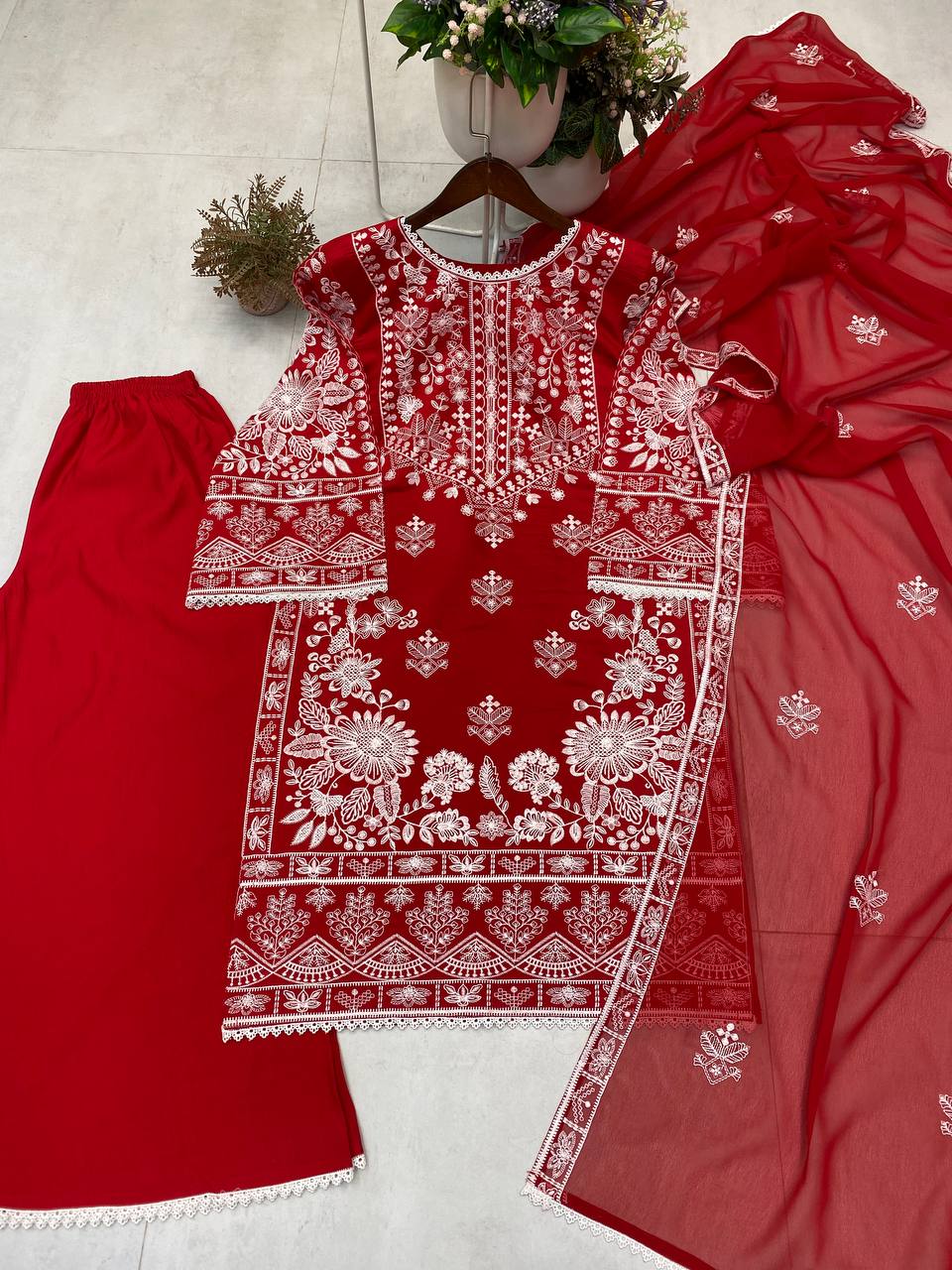 KARWA CHAUTH SPECIAL HEAVY EMBROIDERED TOP WITH PLAZZO PAIR single available wholesale